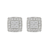 10K WHITE GOLD 1.00CT ROUND/PRINCESS DIAMOND LADIES EARRINGS
